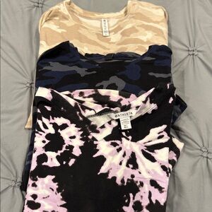 Athleta Beige, Blue Camouflage and Black Tie-Dye Tops